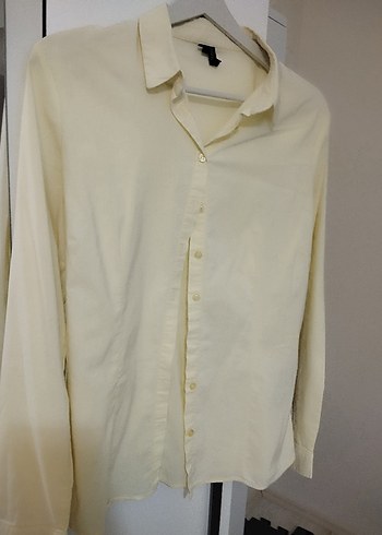 Sarı Klasik Yaka Uzun Kollu Keten Gömlek - Görsel 2