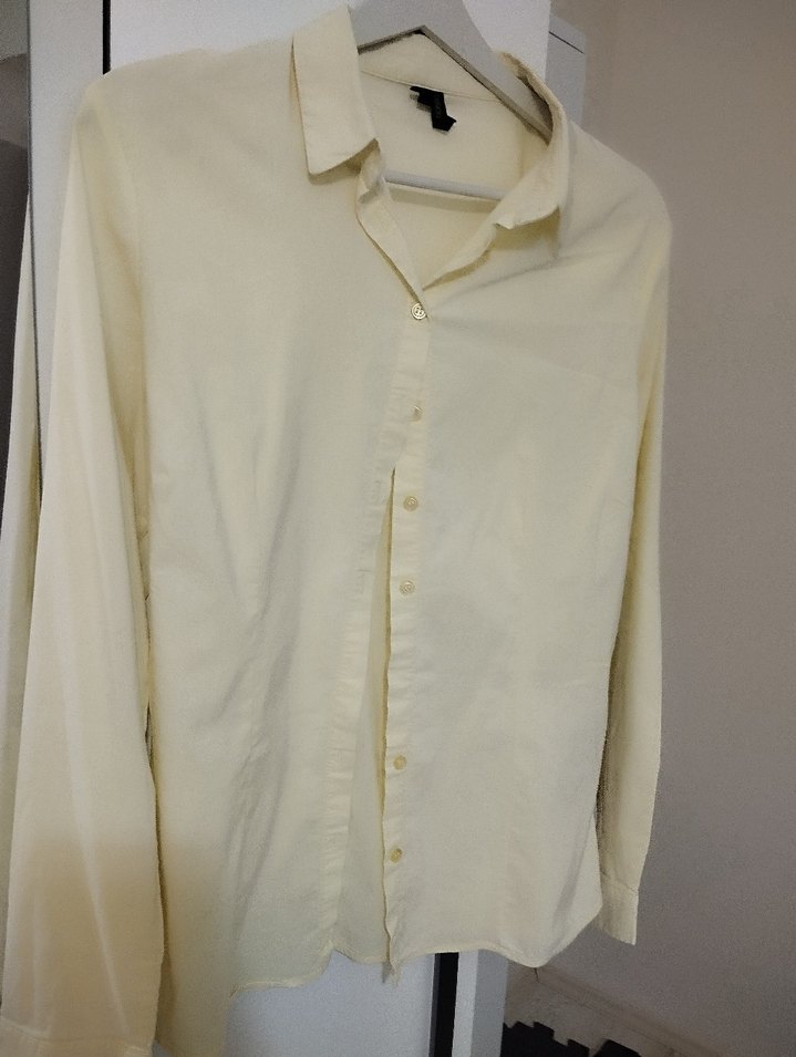 Sarı Klasik Yaka Uzun Kollu Keten Gömlek - Görsel 2