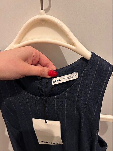 s Beden lacivert Renk Bershka kuşaklı mini elbise