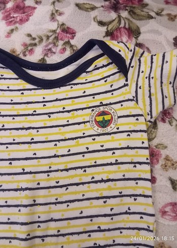 Sarı Çizgili Bebek Body, Kısa Kollu, Düğmeli - Görsel 2