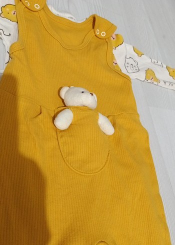 Sarı Örme Bebek Tulumu Ayıcık Detaylı - Görsel 2