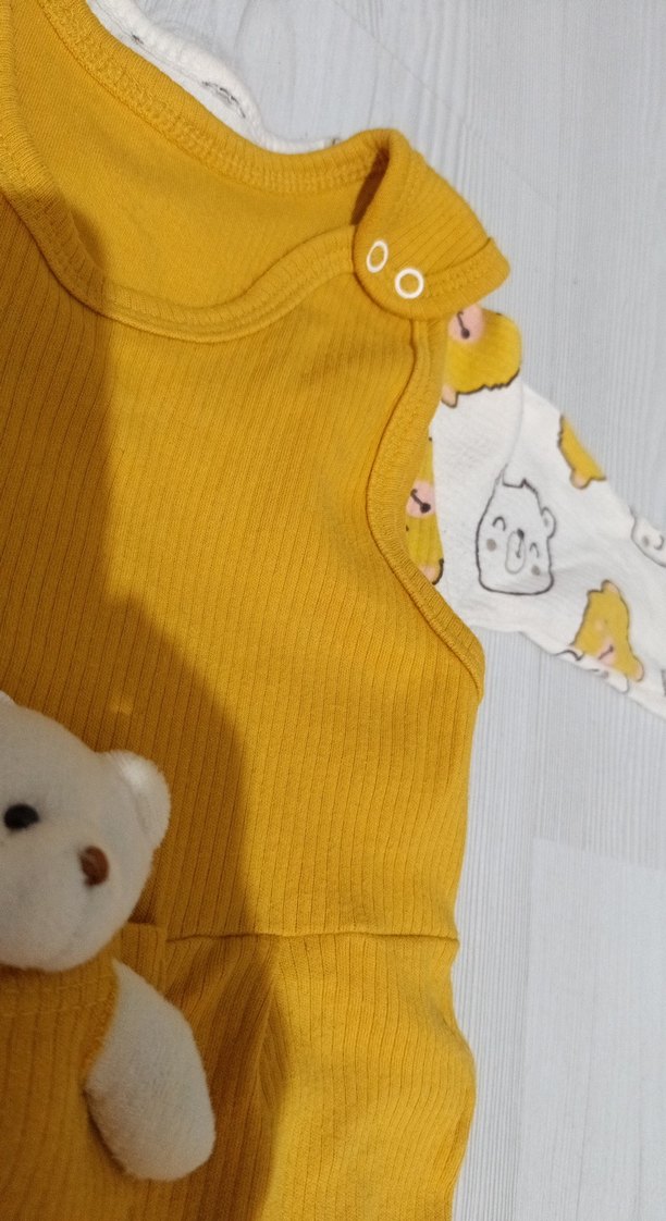 Sarı Örme Bebek Tulumu Ayıcık Detaylı - Görsel 3