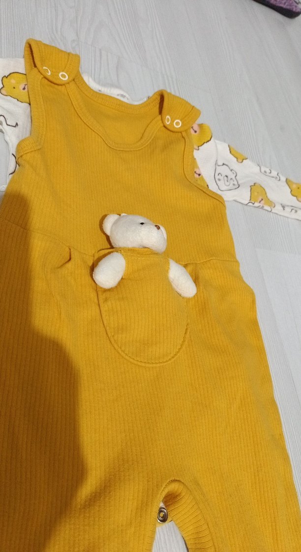 Sarı Örme Bebek Tulumu Ayıcık Detaylı - Görsel 2