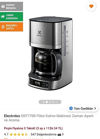 Electrolux ekf7700 filtre kahve Makinesi sifir