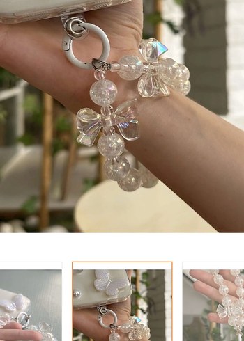 Şeffaf Kurdeleli Boncuklu Zincir Detaylı telefon charmı - Görsel 4