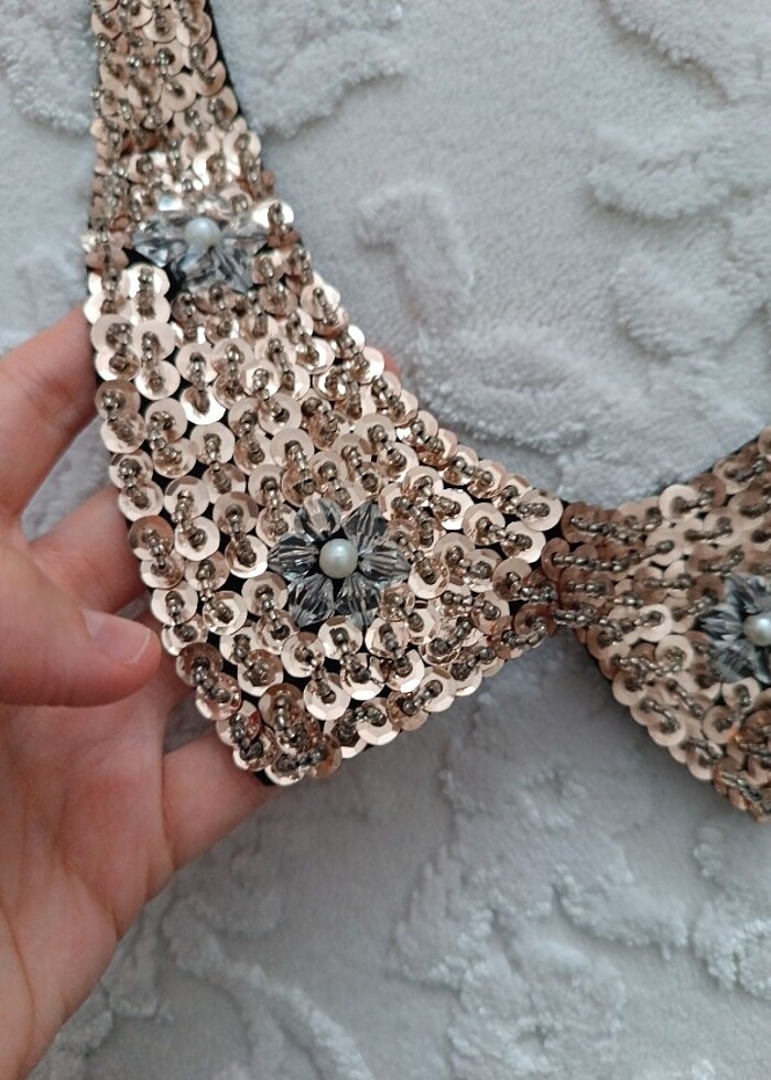 Pullu boncuklu yaka aksesuar yakalık - Görsel 5