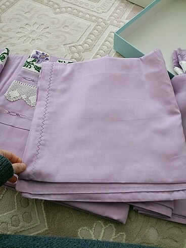 Çift kişilik lila pamuk saten nakışlı nevresim takımı - Görsel 10