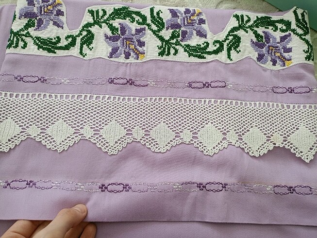 Çift kişilik lila pamuk saten nakışlı nevresim takımı - Görsel 14