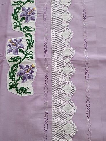 Çift kişilik lila pamuk saten nakışlı nevresim takımı - Görsel 19