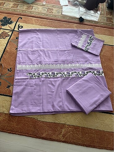 Çift kişilik lila pamuk saten nakışlı nevresim takımı - Görsel 2