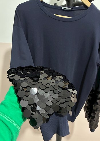 Kadın Lacivert Uzun Kollu Sweatshirt payetli - Görsel 3