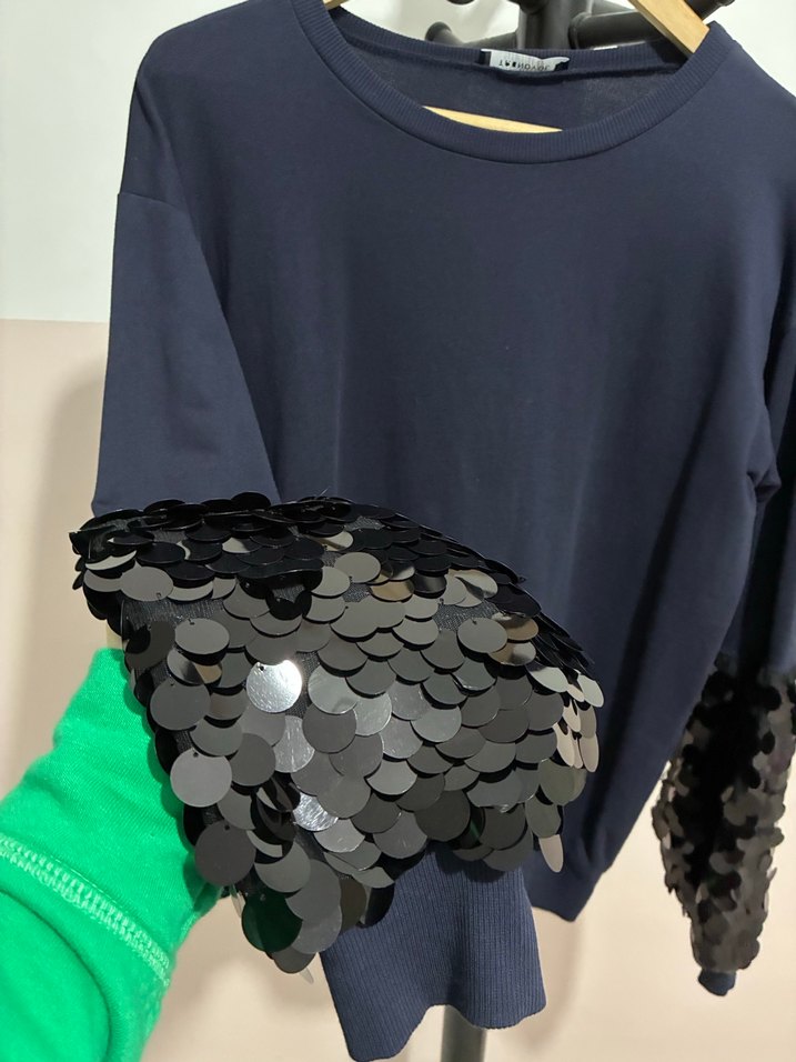 Kadın Lacivert Uzun Kollu Sweatshirt payetli - Görsel 3