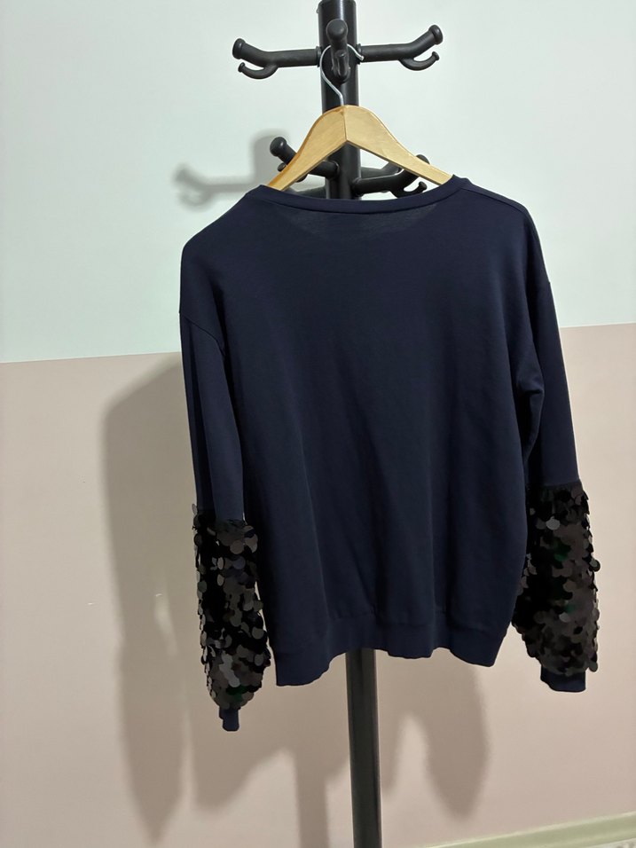 Kadın Lacivert Uzun Kollu Sweatshirt payetli - Görsel 4