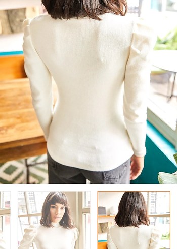 Olalook Kadın Ekru Balıkçı Yaka Fitilli bluz - Görsel 3