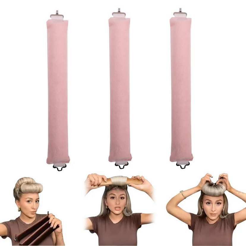 2li Pudra Pembe peluş sünger Saç Rulosu Seti — görsel 3/10