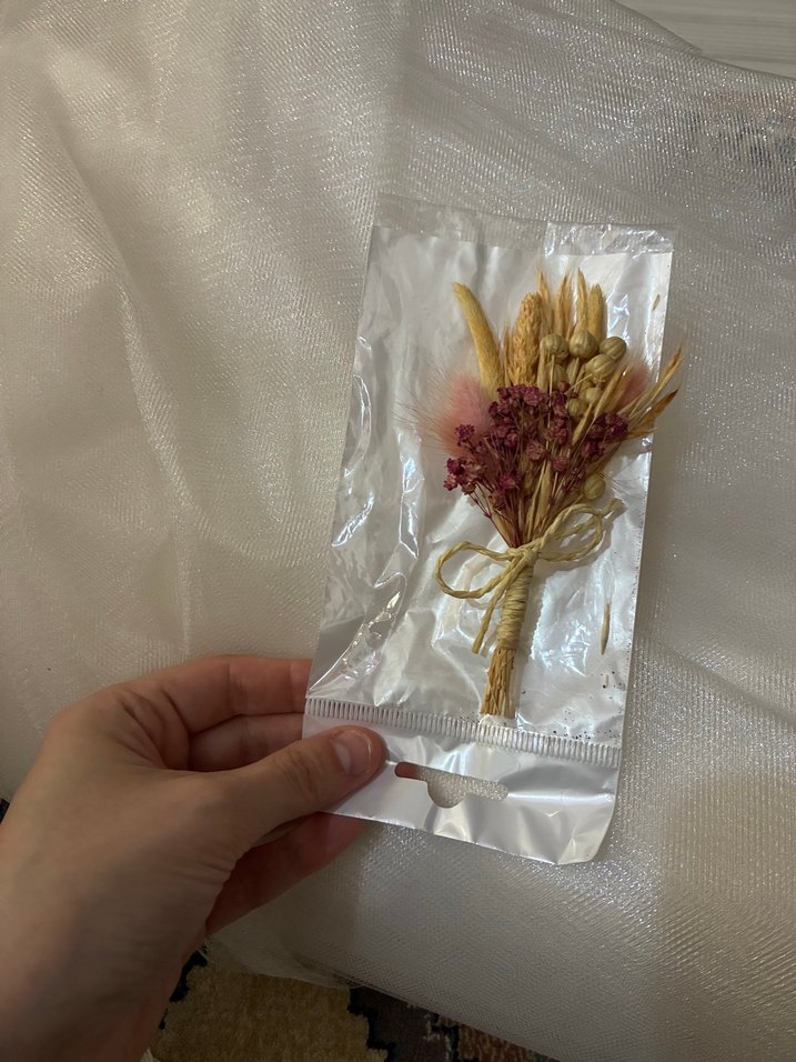 Doğal Buğday ve Kurutulmuş Çiçekli Şık Broş 12cm — görsel 2/9