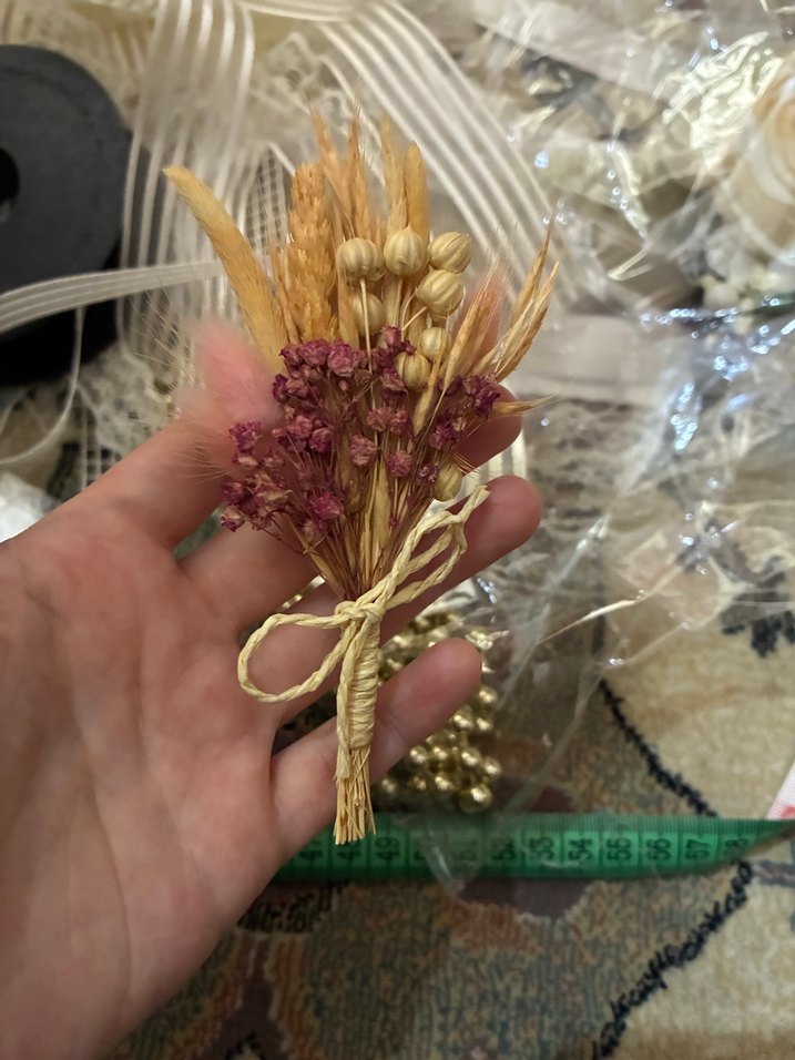 Doğal Buğday ve Kurutulmuş Çiçekli Şık Broş 12cm — görsel 4/9