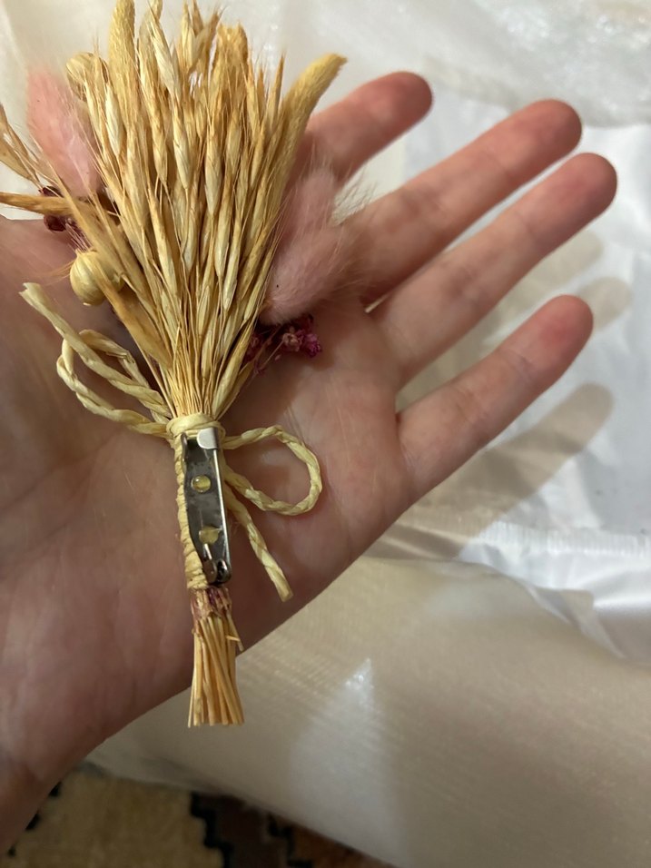 Doğal Buğday ve Kurutulmuş Çiçekli Şık Broş 12cm — görsel 5/9