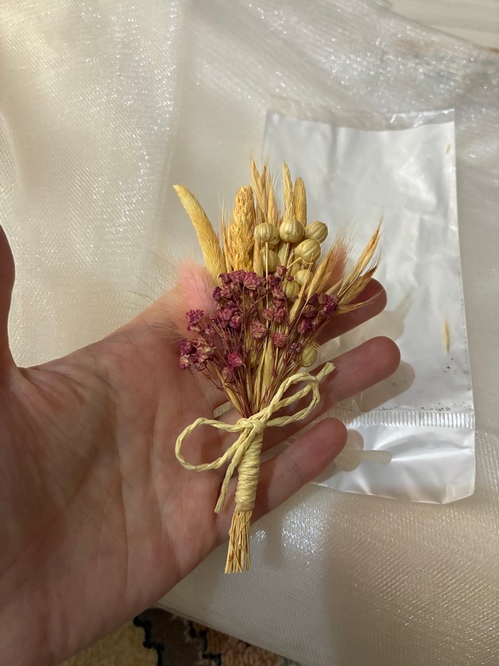 Doğal Buğday ve Kurutulmuş Çiçekli Şık Broş 12cm — görsel 3/9