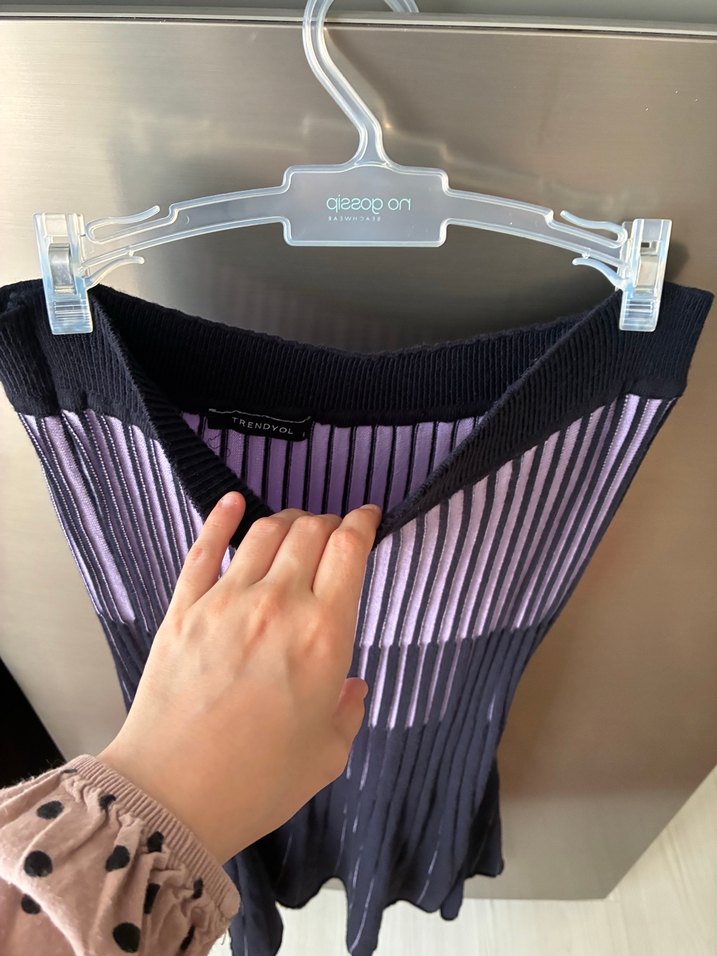 Lacivert lila Tonlarında triko akrilik  Midi Etek — görsel 3/10