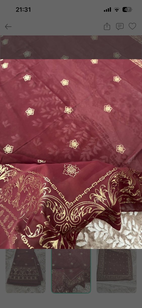 Bordo gold baskılı Parlak büyük boy şifon eşarp Örtü — görsel 11/11