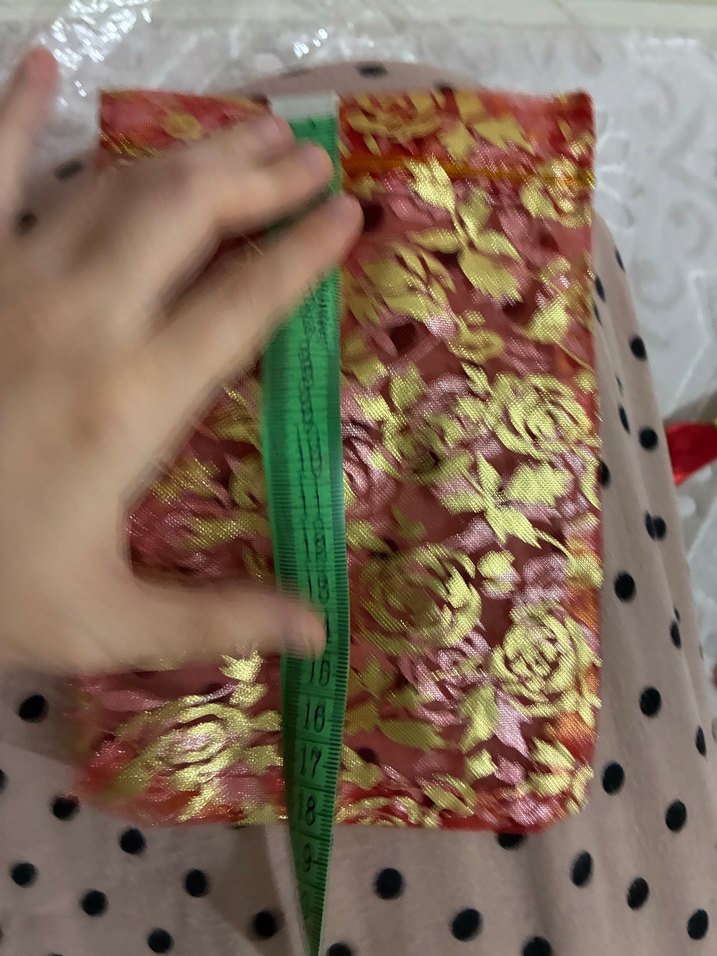 Kırmızı Altın Desenli kese &  10 mt kurdele  Paketi — görsel 12/15