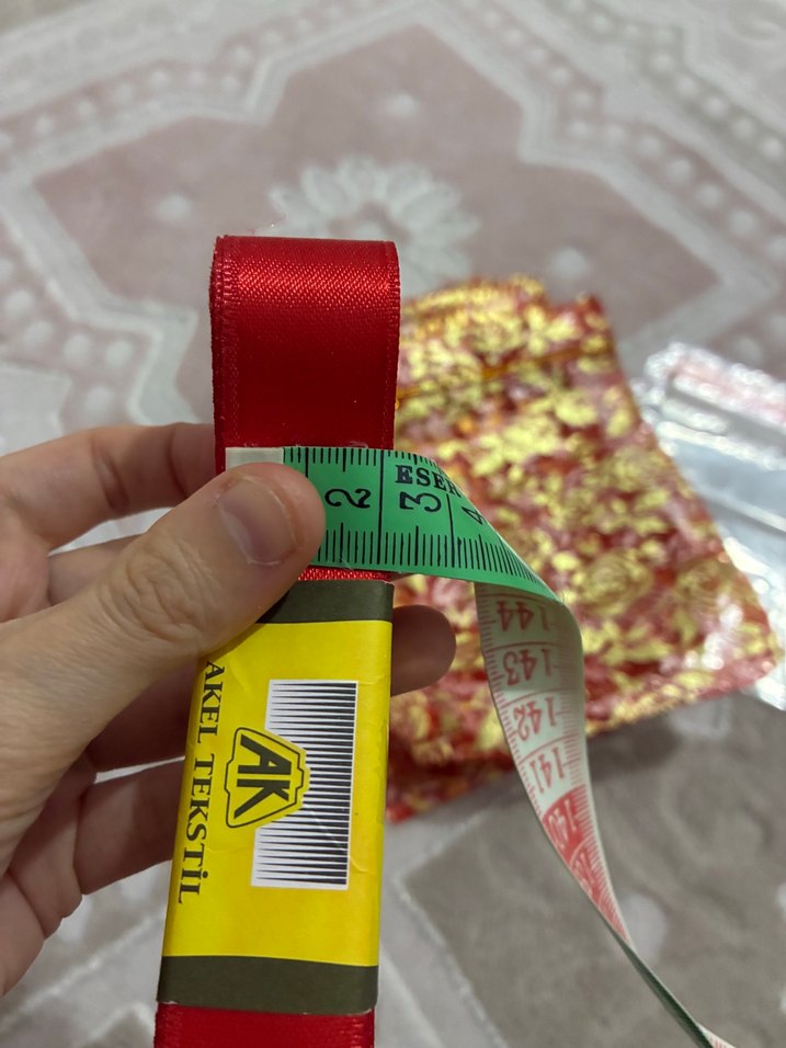 Kırmızı Altın Desenli kese &  10 mt kurdele  Paketi — görsel 6/15