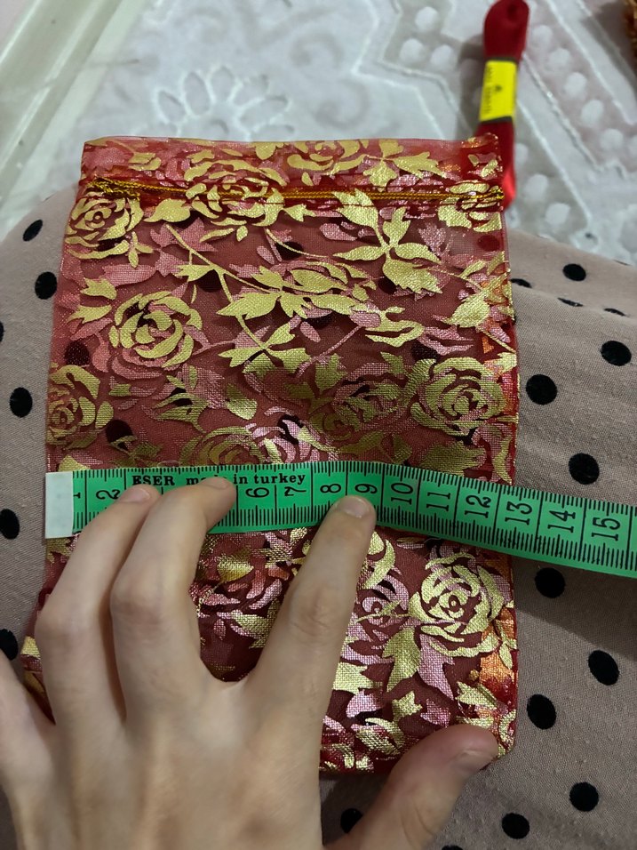 Kırmızı Altın Desenli kese &  10 mt kurdele  Paketi — görsel 8/15