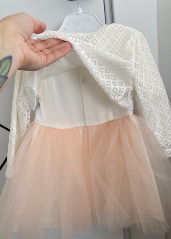 Kız Bebek Beyaz Dantelli Uzun Kollu Elbise - Görsel 6