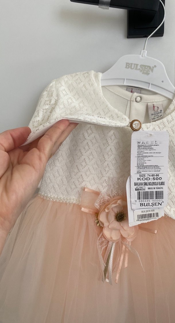 Kız Bebek Beyaz Dantelli Uzun Kollu Elbise - Görsel 3