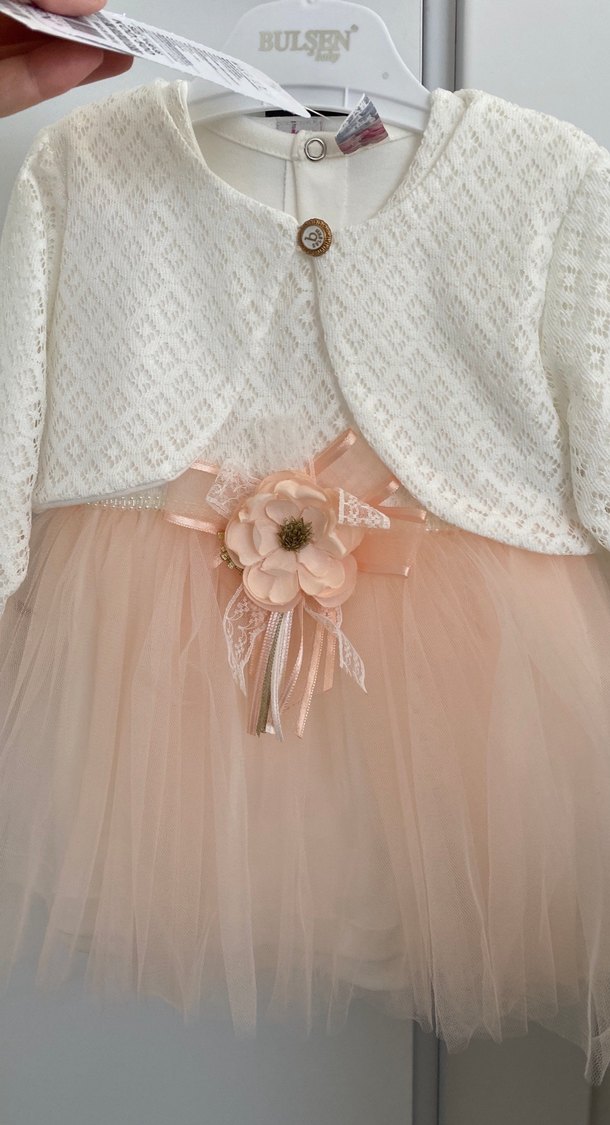 Kız Bebek Beyaz Dantelli Uzun Kollu Elbise - Görsel 5