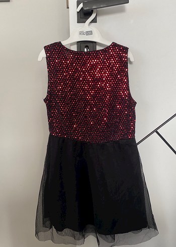 Kız Çocuk Kırmızı Payetli Kolsuz Elbise - Görsel 3