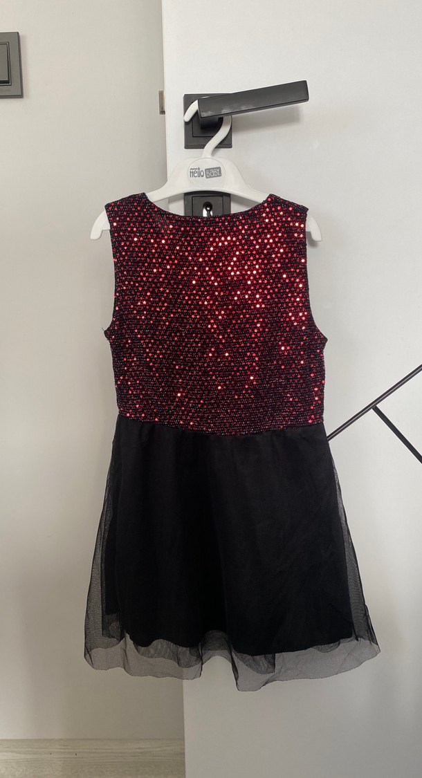 Kız Çocuk Kırmızı Payetli Kolsuz Elbise - Görsel 3