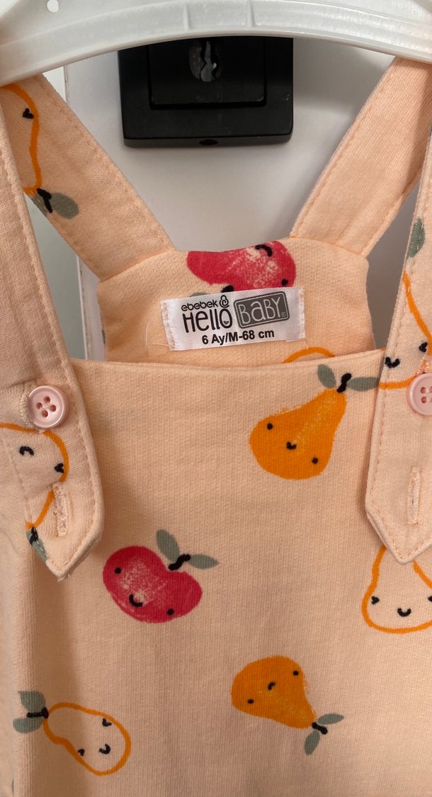 Kız Çocuk Turuncu Baskılı Triko Salopet - Görsel 2