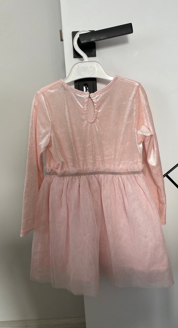 Pembe Uzun Kollu Piliseli Kız Elbisesi - Görsel 3