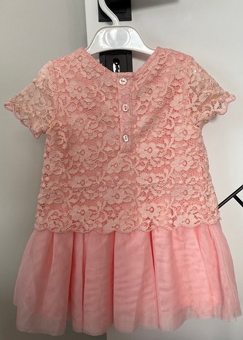 Kısa Kollu Pembe Kız Çocuk Dantelli Elbise - Görsel 4