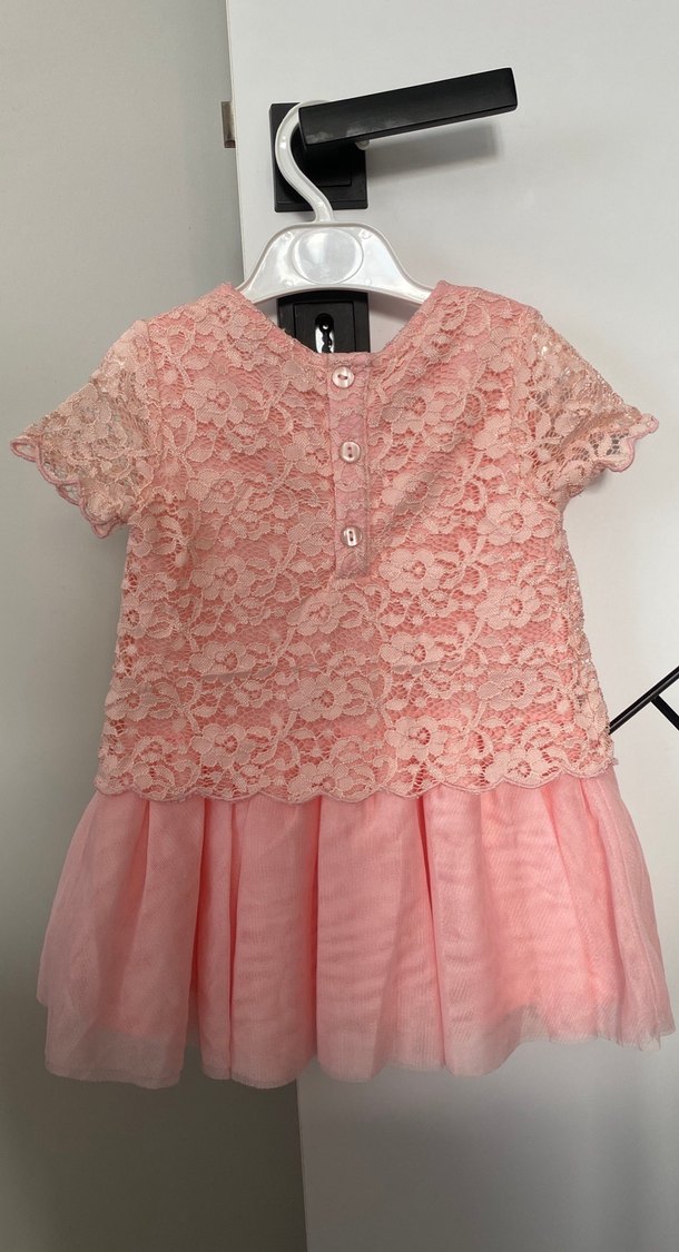 Kısa Kollu Pembe Kız Çocuk Dantelli Elbise - Görsel 4