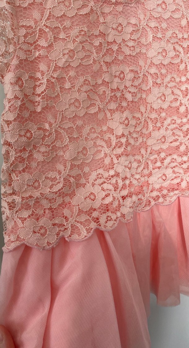 Kısa Kollu Pembe Kız Çocuk Dantelli Elbise - Görsel 2