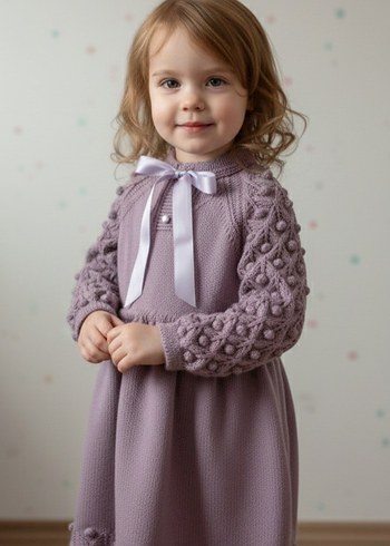 Kız Çocuk Mor Triko Elbise - Görsel 2