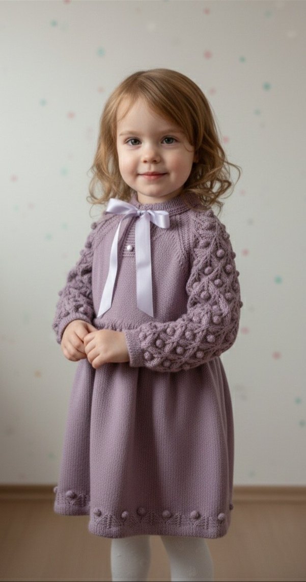 Kız Çocuk Mor Triko Elbise - Görsel 2