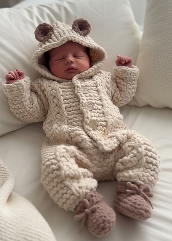 Bebek Erkek Örgü Tulum Beyaz - Görsel 3