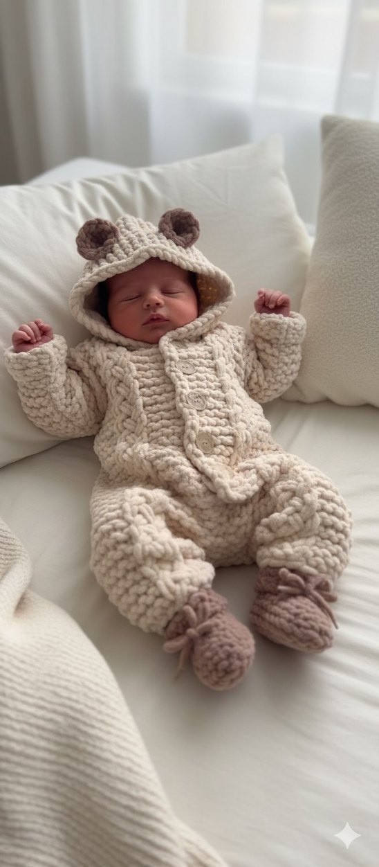 Bebek Erkek Örgü Tulum Beyaz - Görsel 3