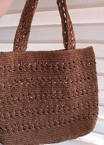 Dantel Detaylı Kahverengi Örgü Kadın Çanta - Görsel 2