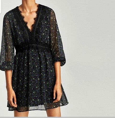 Zara cicek desenli mini elbise