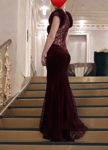 Bordo kadife abiye - Görsel 2