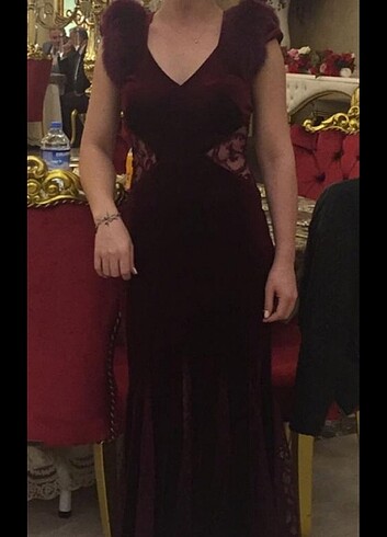 Bordo kadife abiye - Görsel 3