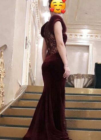 Bordo kadife abiye - Görsel 4