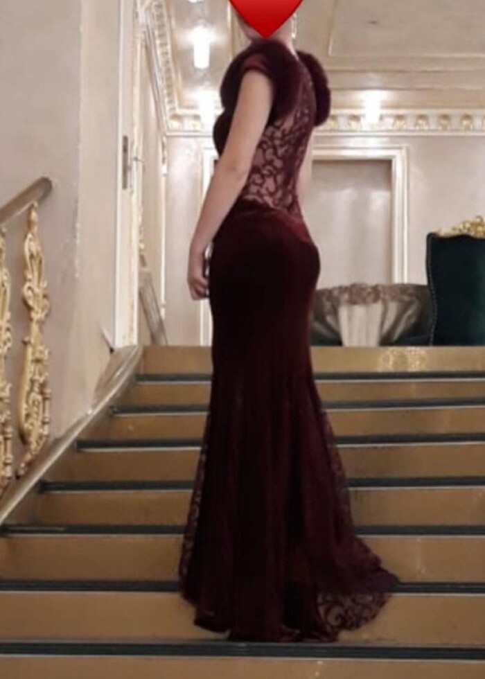 Bordo kadife abiye - Görsel 2