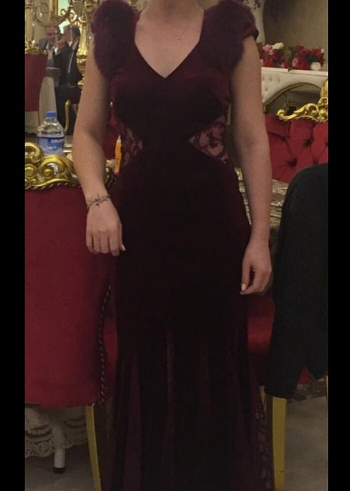 Bordo kadife abiye - Görsel 3