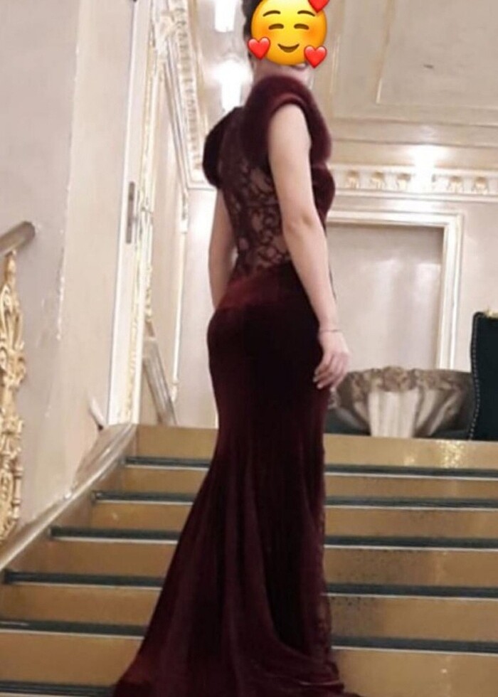 Bordo kadife abiye - Görsel 4